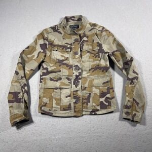 Sanctuary Camo Utility Jacket Women XS Button Front Military‎ Field Coat Olive